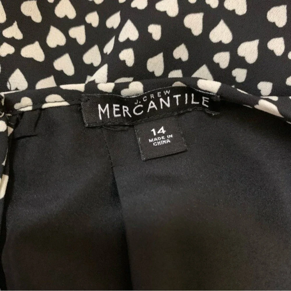 J Crew‎ Mercantile Black White Heart Print Long Sleeve Dress 14 Elastic Waist